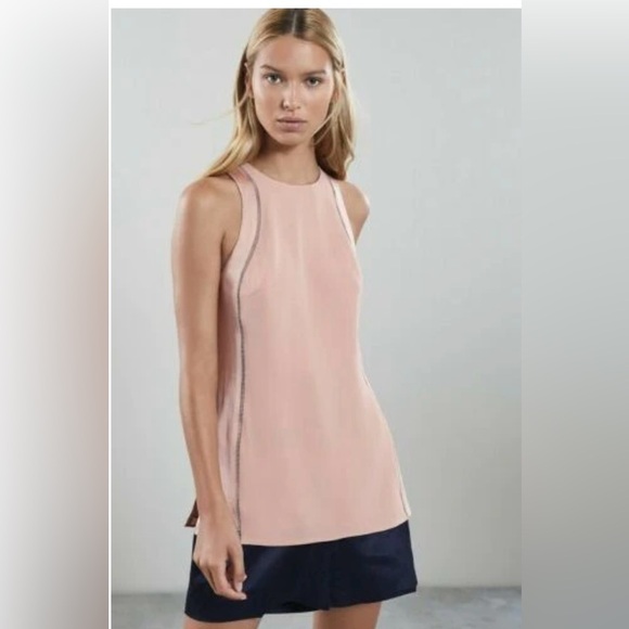 REISS OLIVE BLUSH PINK LADDER DETAILED SLEEVELESS‎ TUNIC TOP Sz. 0 NWT - Picture 1 of 8